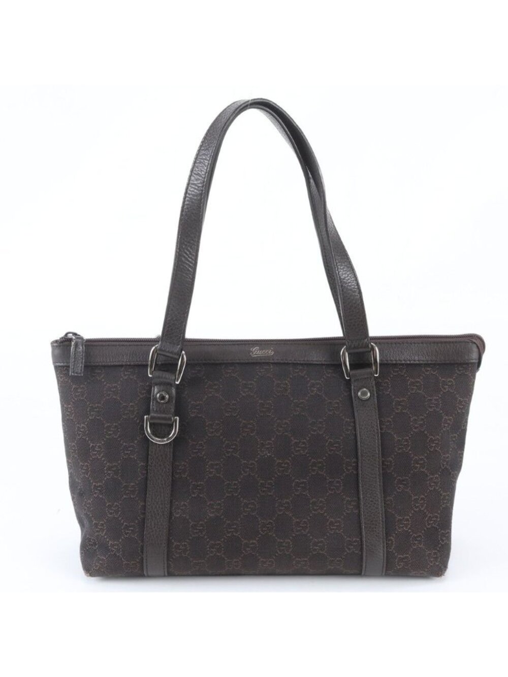 Gucci GG Canvas Abbey Leather Tote Bag Shoulder Hand Brown